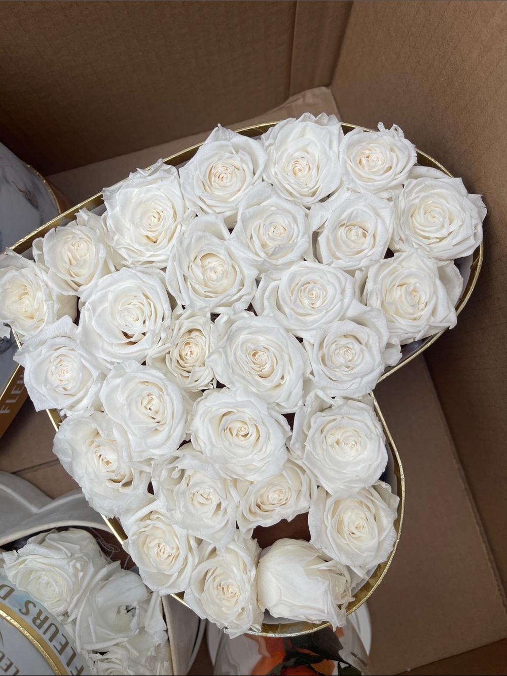 White Preserved Rose Heart Arrangement -